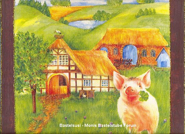 Serviettenbild auf Malpappe - Schweinchen auf dem Bauernhof