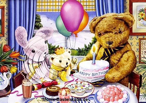 Grußkarte Pyramidentechnik - Teddys Geburtstag