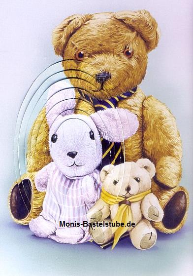 Grußkarte Pyramidentechnik - Teddys und Häschen.