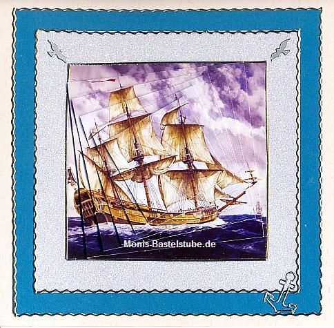 Grußkarte mit Pyramidentechnik - Segelschiff auf hoher See