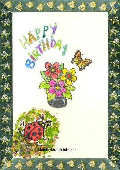 Grußkarte - Happy Birthday mit Stempeltechnik / Flower Soft
