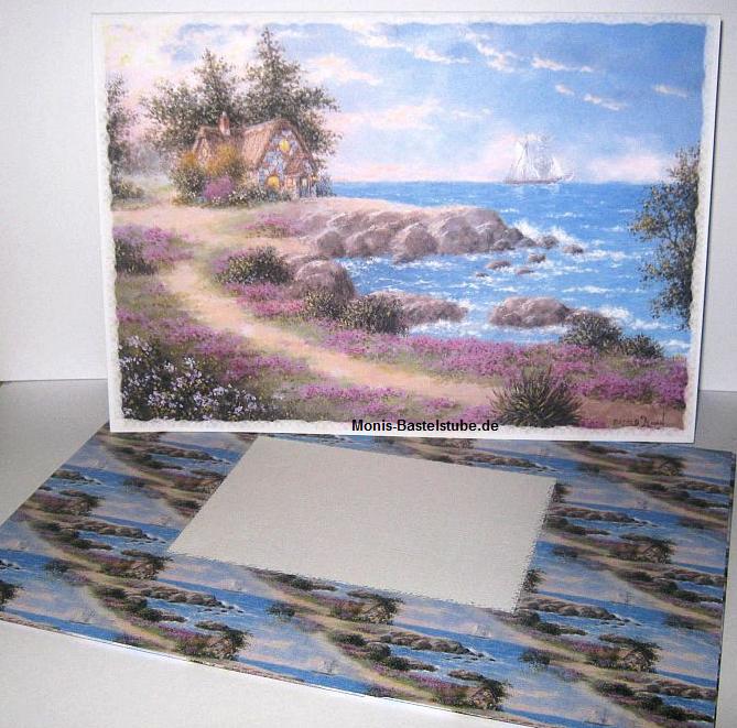 Grußkarte. Meeresbucht mit Cottage. Mit Dennis Lewans - by the Waters Edge..jpg