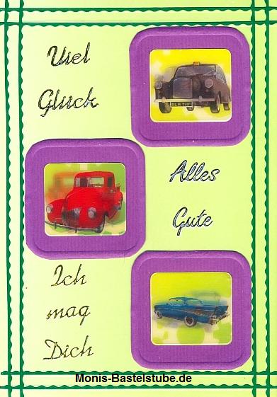 Grußkarte - Viel Glück - Alles Gute - mit Wackelbildern Autos.