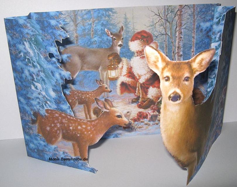 Shapedcard-Weihnachtsmann-beschenkt-Waldtiere-Classic Christmas. Offen..jpg