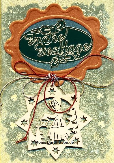 Grußkarte - Frohe Festtage mit Kartenschmuck aus Holz