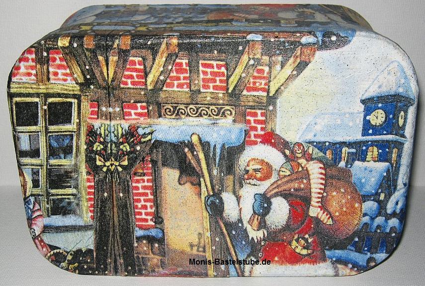 Box mit Serviettentechnik - der Weihnachtsmann kommt
