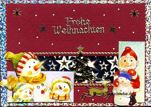 Grußkarte - Weihnachtszwerg und Schneemänner