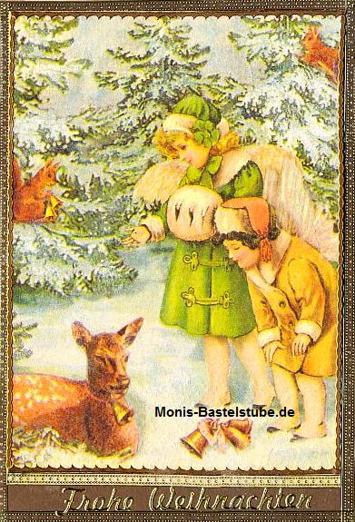 Grußkarte - Kinder im Winterwald