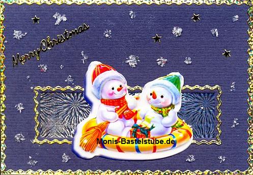 Grußkarte - Schneemänner beim rodeln