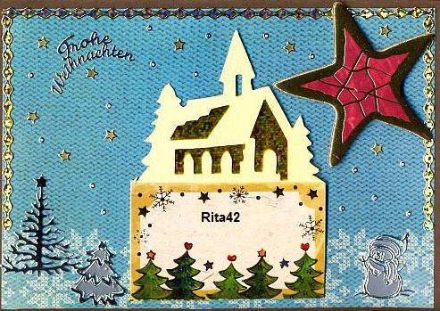 Mit meiner Grußkarte habe ich gleich beide Themen, Weihnachten und Winter vereint. Darum habe ich meiner Grußkarte den Namen, Kirche im Winter gegeben.