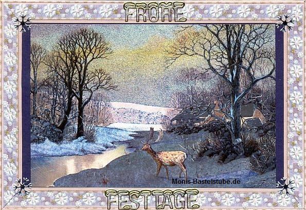 Grußkarte - Metall-Gravur - Winterlandschaft