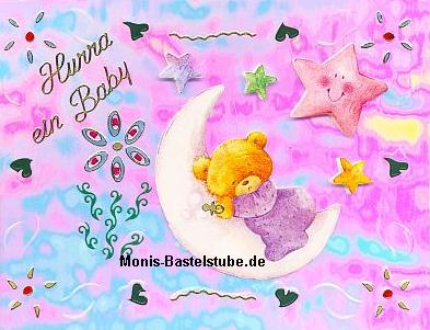 Grußkarte Hurra ein Baby mit Glanzbild gestaltet